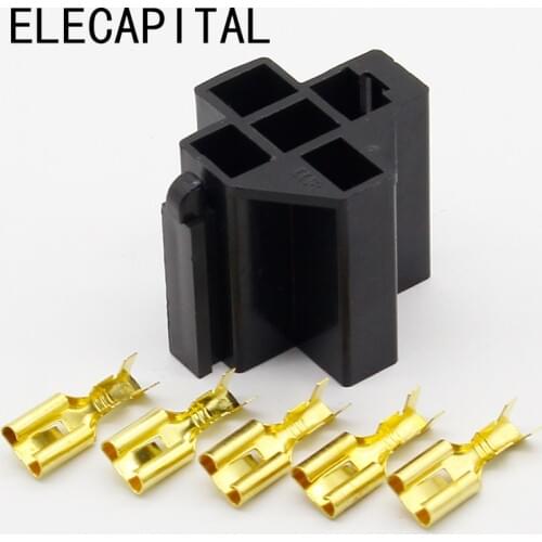 1Set Car Auto Vehicle 5 Pin Relay Socket Holder with 5Pcs 6.3mm Copper Terminal