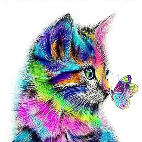 Butterfly Cat Colored Animal DIY 11CT Embroidery Cross Stitch Kits Craft Needlework Set Cotton Thread Printed Dropshipping