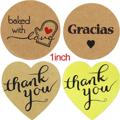 Gracias Thank you Baked with Love Kraft Labels Gift Box Paper Stickers For DIY Manual Decoration Gift Card/Gift Box Etc 100pcs