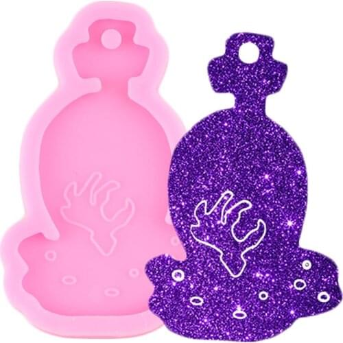 Shiny Halloween Tombstone Keychain Silicone Mold DIY Craft Necklace Epoxy Resin Molds Jewelry Making Pendant Polymer Clay Mould