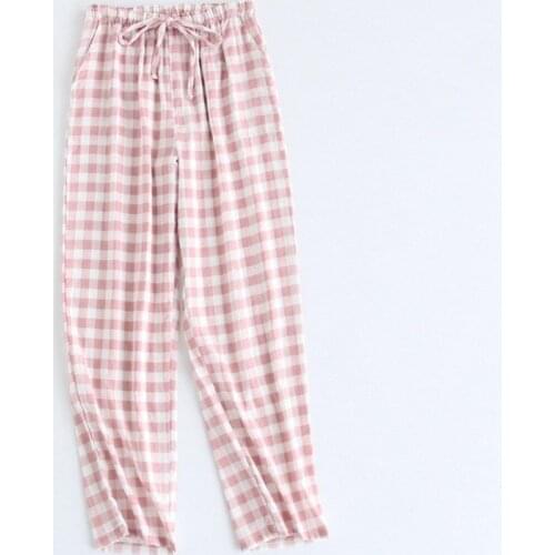 Mens Womens 100% Cotton Trousers Lattice Pants Bottoms Knitted Sleep Pants Sleepwear Short for Couples Pijama Hombre Pajamas