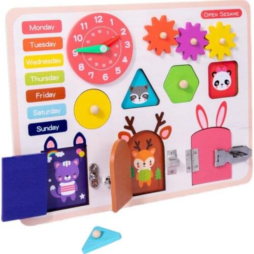 Baby Montessori Wooden Busy Board Activity Board Basic Skills Buckle Training Locks Latch Educational Learning Cognition Toys