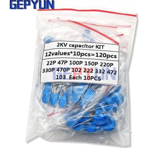 DIY KIT 120PCS=12value*10PCS 2KV Ceramic capacitor KIT 2KV 22P 47P 100P 150P 220P 330P 470P 102 222 332 472 103 EACH 10PCS