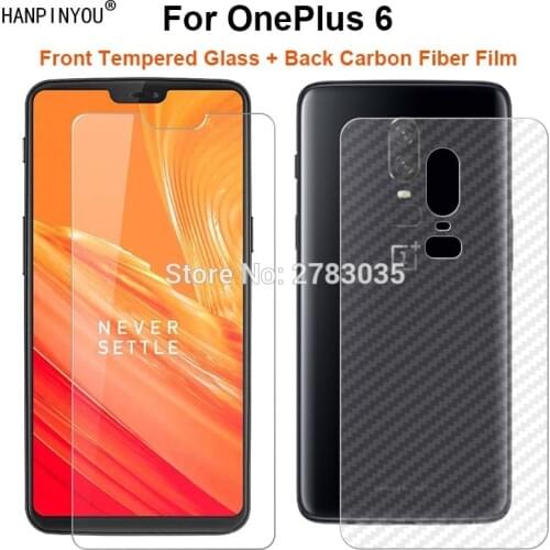 For OnePlus 6 A6000 One Plus 1+ 6 1 Set = Soft Back Carbon Fiber Film + Ultra Thin Premium Tempered Glass Front Screen Protector