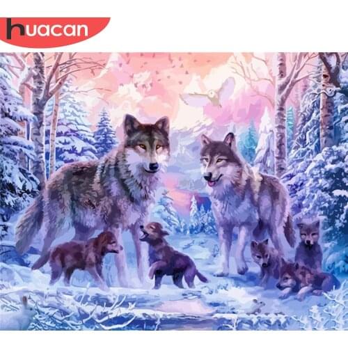 HUACAN Paint By Number Wolf Animal Drawing On Canvas HandPainted Painting Art Gift DIY Pictures By Number Winter Kits Home Decor