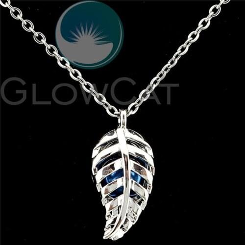 K1151 Copper Leaves Beads Cage Perfume Essential Oil Diffuser Pearl Cage Locket Necklace