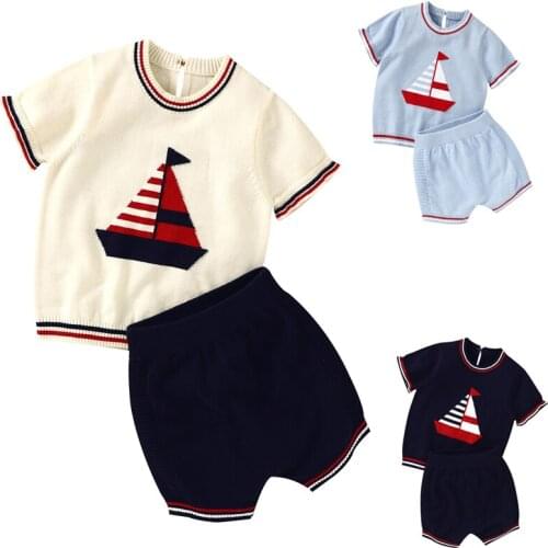 Newborn Baby Boys Girls Clothes Suit Short Sleeve Knitted Sweater+Shorts Spring Autumn Infant Baby Boys Girls Clothing Sets