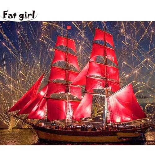 Red sailing firework Wall Art Diamond Painting DIY 3D Diamond Embroidery mosaic picture Handmade crafts for Kids Room Decoration