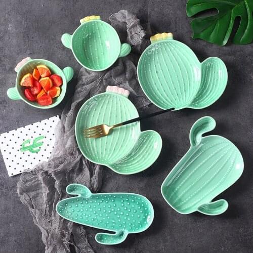 Nordic Style Creative Ceramic Tableware Plant Cactus Cute Plate Breakfast Bowl Household Tableware Snack Dish Fruit Salad Plate