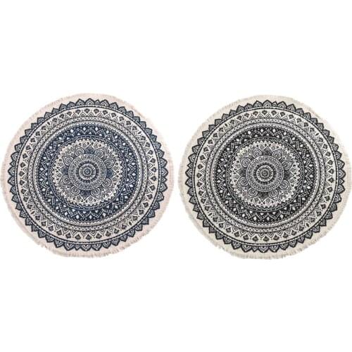 Round Cotton Linen Area Rug Hand Woven Classic Tapestry Sofa Cushion Boho Style