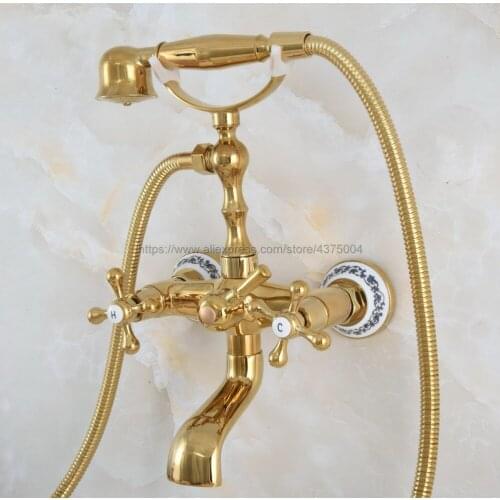 Gold Color Brass Wall Mounted Bathroom Clawfoot Bathtub Faucet & Hand Shower Basin Sink Mixer Tap & Hand Shower Nna850