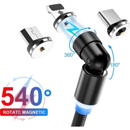 540 Degree Rotating Magnetic Cable for iphone 11 12 pro max Micro USB Type C Cable Magnet Charging Mobile Phone Charge Wire Cord