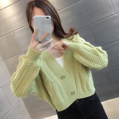 Early spring small knitted cardigan womens wear 2021 new high waist foreign style small, with small sweater coat