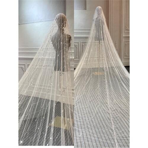 Marnham White/ Ivory Wedding Veil Full Beads Cathedral Bridal Veil Head Veil Wedding Accessories 2021