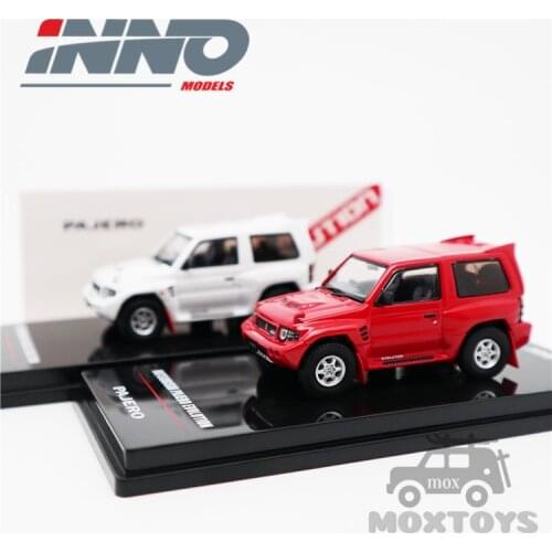 INNO 1:64 MITSUBISHI PAJERO EVO With Extra Wheels White/Red Diecast Model Car