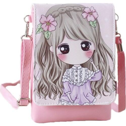 Fashion Cartoon Priting Women Bag Leather Crossbody Shoulder Strap Messenger Bag Wallet Handbag Purses Mobile Phone Pouch Pocket