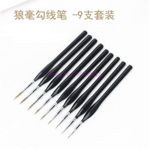 200sets/lot Miniature Paint Brush Set Professional Sable Hair Fine Detail Art Nail Model 9Pcs/set