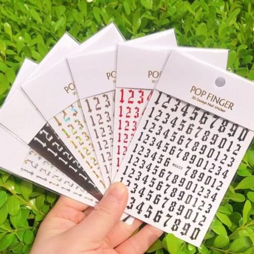 One Sheet Old English Number Alphabet Nail Art Stickers 3D Self-Adhesive Numbers Nail Decals for Nail Art DIY Decoration