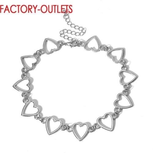 Real 925 Sterling Silver Love Heart Pattern Link Chain Short Necklaces For Women Girls Party Dancing Silver Jewelry Brincos