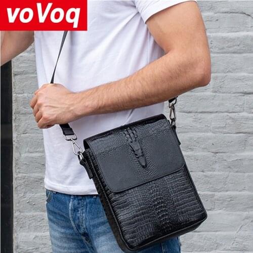New Casual Men Messenger Shoulder Bag Genuine Leather Vintage Mens Crocodile Crossbody Bag with Card Holder Mobile Phone Pouch