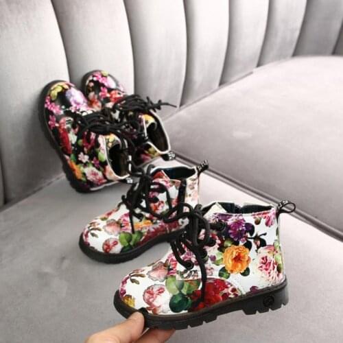 New childrens floral martin boots boys girls leather Martin boots baby toddler shoes kids fashion boots size 21-30