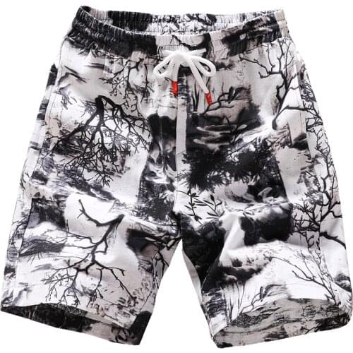 New Fashion Printed Men Cotton Shorts Mens Casual Shorts Drawstring Waist Bermuda Shorts S-4XL Drop Shipping