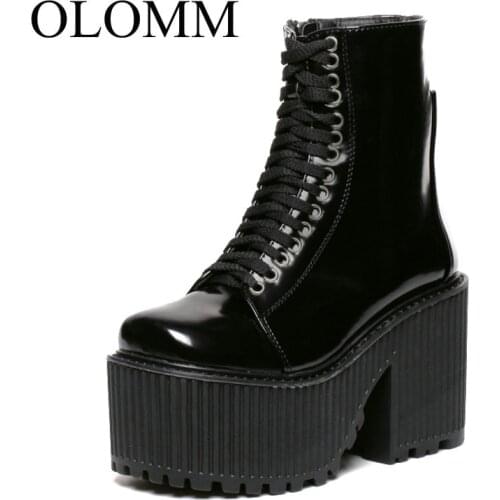 OLOMM fashion ankle boots ladies platform shoes punk gothic rubber soles with black spring and autumn thick boots children LL-68