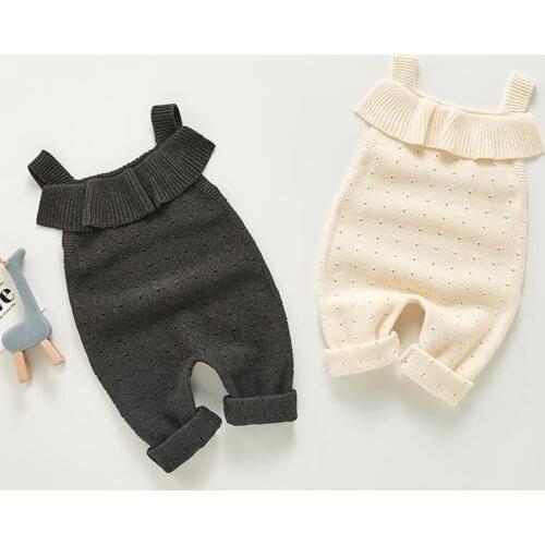 Autumn Newborn Baby Girls Knitted Woolen Rompers Infant Girls Strapped Jumpsuit Toddler Kids Cotton Sleeveless Clothing Overalls