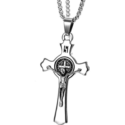 New Mens Necklace Cross Jesus God Pendant Crucifix Lord Prayer Religion Jewelry Gifts Stainless Steel Necklace Chain 24 Inch
