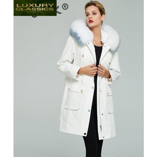 Coat Parka Real Fur Female Natural Rex Rabbit Fur Liner Long Coat 2021 Winter Jacket Women Fox Fur Collar Warm Parkas 968