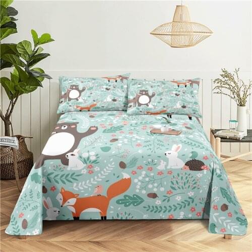 Cartoon Animal 0.9/1.2/1.5/1.8/2.0m Digital Printing Polyester Bed Flat Sheet With Pillowcase Print Bedding Set
