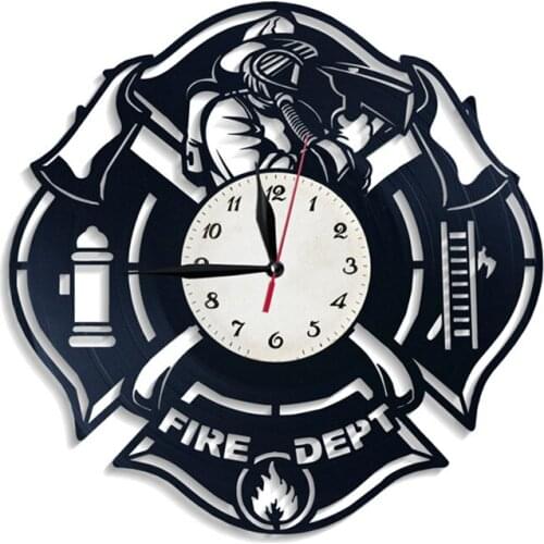 Fire Department Vinyl Wall Clock Art Gift Modern Home Record Vintage Decoration 3D Decorative Hanging Art Decor Clock