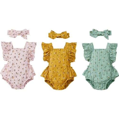 Pudcoco 0-24 Months Toddler Kids Baby Girl Butterfly Short Sleeve Button Up Summer Ruffles Bowknot Bodysuit+Headband 2Pcs Outfit