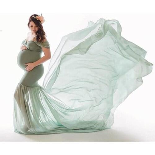 Maternity photography props Pregnancy Cloth Cotton+Chiffon Maternity Off Shoulder Half Circle Gown shooting photo pregnant dress