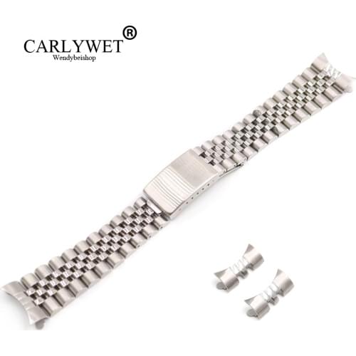 CARLYWET 13 17 19 20 22mm Hollow Curved End Solid Screw Links Silver 316L stainless Steel Replacement Watch Band Strap Bracelet