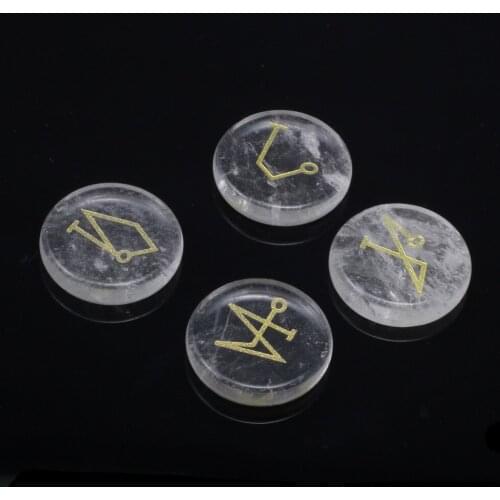 Tianshan Runes Loose Beads Natural Stone Clear Quartzs Round Shape with Making for Charms Jewelry Gifts for Women 25x25mm