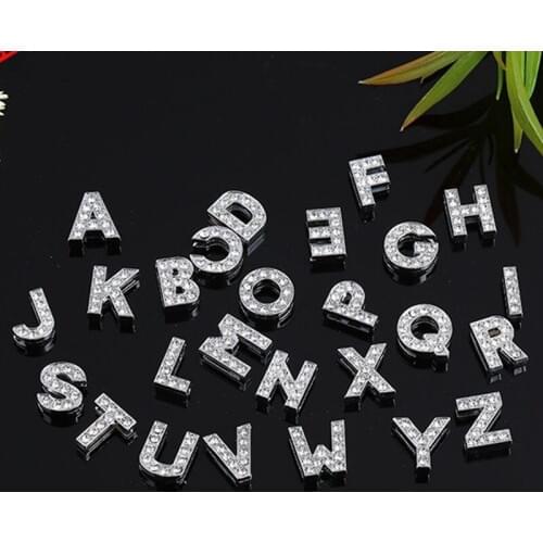 Silver Alphabet A-Z Letters Slide Charms Flat Hole Metal Beads Keeper Fit 8mm Stainless Steel Mesh Bracelets DIY Jewelry Making