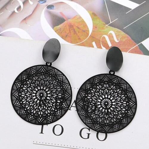 Bohemian Black Openwork Pattern Earrings for Women Fashion Colorful Round Earrings Statement Jewelry Female Wedding Gift