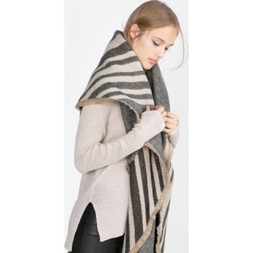Wide striped scarf geometric pattern scarf Imitation Cashmere pashmina women scarfs thick Dual shawl hijab poncho for ladies