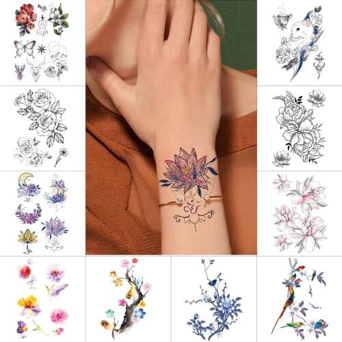 Flower butterfly temporary tattoo sticker Love Chest waterproof tattoo Red rose Small tattoo stickers for men women