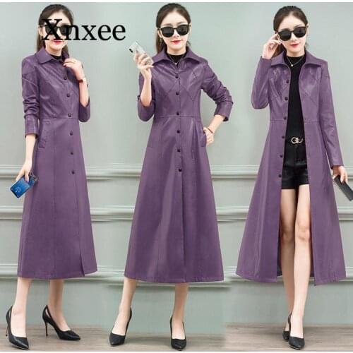 Cool Leather Long Jacket Women 2020 New Spring Female Long Sleeve Pocket PU Windbreaker Autumn Outerwear Trench Coat Slim Jacket