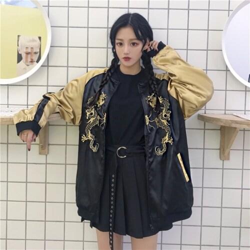 Women bomber jackets harajuku japanese style streetwear clothing bombers women dragon embroidered Japan bomber jacket DD1710 S