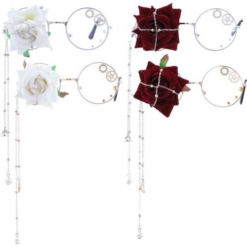 Chain Pearl Baroque Gear Wheel Women Rose Decoration 2019 Luxury Gothic Steampunk Glasses Frame Lolita Harajuku Ladies Eyewear