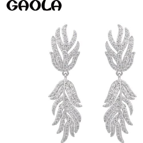 GAOLA New Romantic Plant Silver Plated Stud Earrings Elegant Cubic Zirconia Stone Women Weeding Earring GLE5530