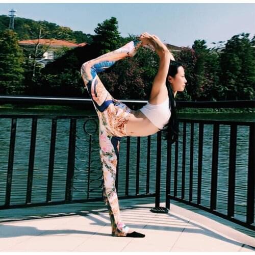 Womens printed yoga pants high elastic quick-drying pants tight exercise fitness pants slim ankle-length pants