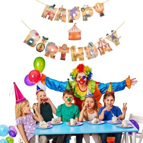 1Set Carnival Circus Happy Birthday Banner Kids Birthday Party Bunting Garland Baby Shower Circus Theme Flag Decoration Supplies
