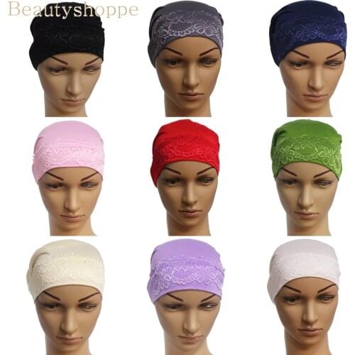 2019 Soft Muslim Full Cover Inner Hijab Cap Islamic Underscarf Neck Head Bonnet Lace Hat Arab Headwear