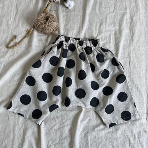 2021 Baby Childrens Baggy Pants Boys' Shorts Outerwear Capri Pants Polka Dot Cotton and Linen Girls' Summer Western Style