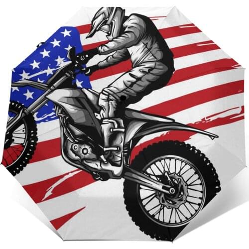 American Motocross Motorcycle Print Windproof Automatic Folding Inverted Umbrella Portable Paraguas for Man Woman