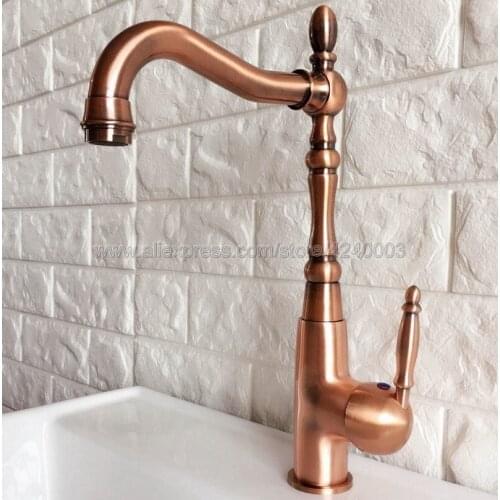 Antique Red Copper Kitchen Faucets Deck Mounted Mixer Tap 360 Degree Rotation Mixer Tap Knf420